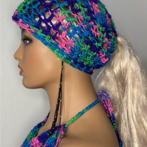 Blue and Green Slouchy Crochet Hat